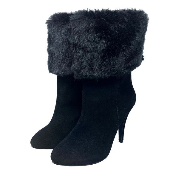 Very Volatile Hepburn Women's Fold Over Convertible Faux Fur High Heel Boot Sz 1 - Picture 2 of 13